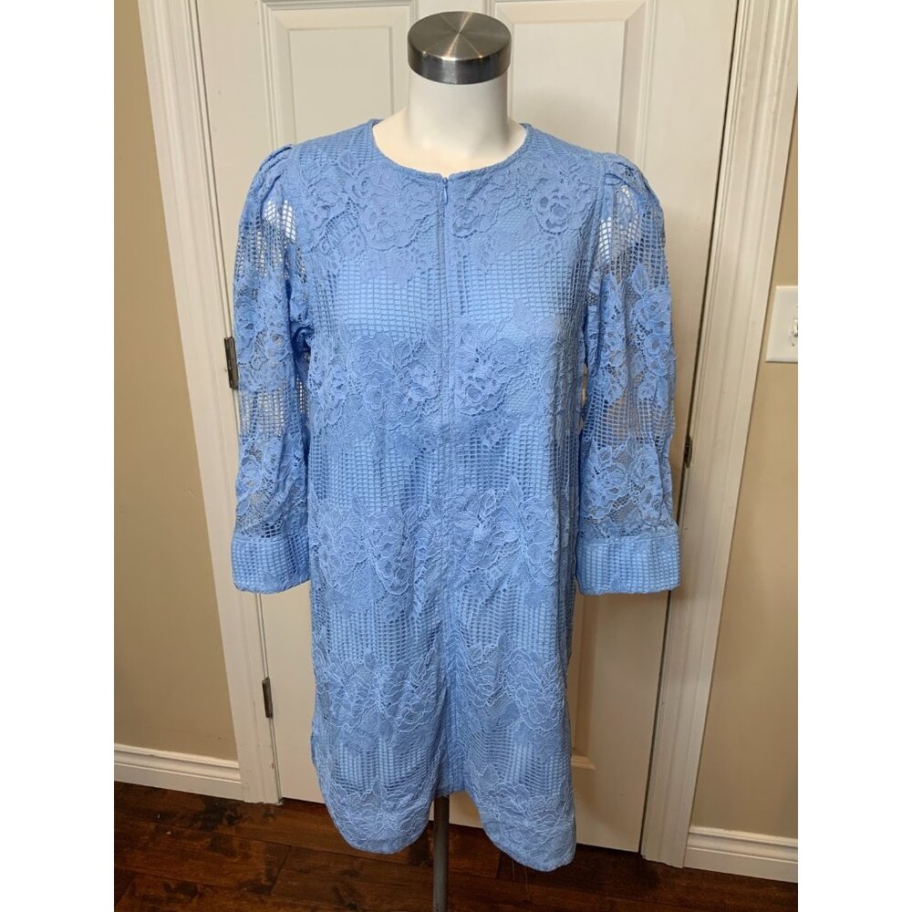 Ganni Placid Blue Floral Lace Mini Dress, Size 8 | 40